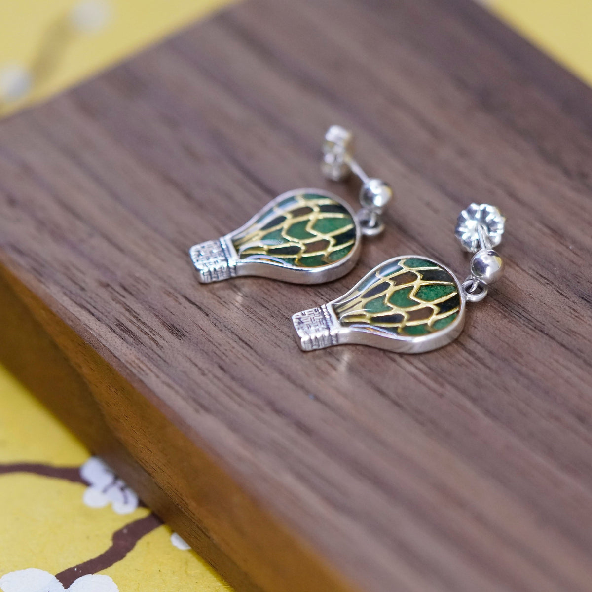 vtg Carolyn Pollack Relios Sterling 925 Silver Hot Air Balloon Enamel Earrings