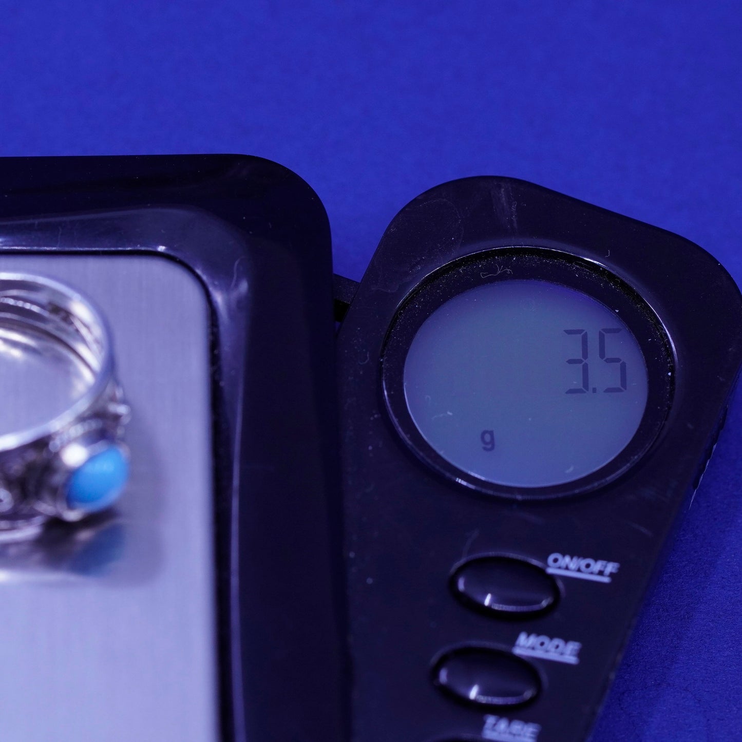 Size 7, vintage sterling silver handmade ring, 925 filigree band with blue onyx