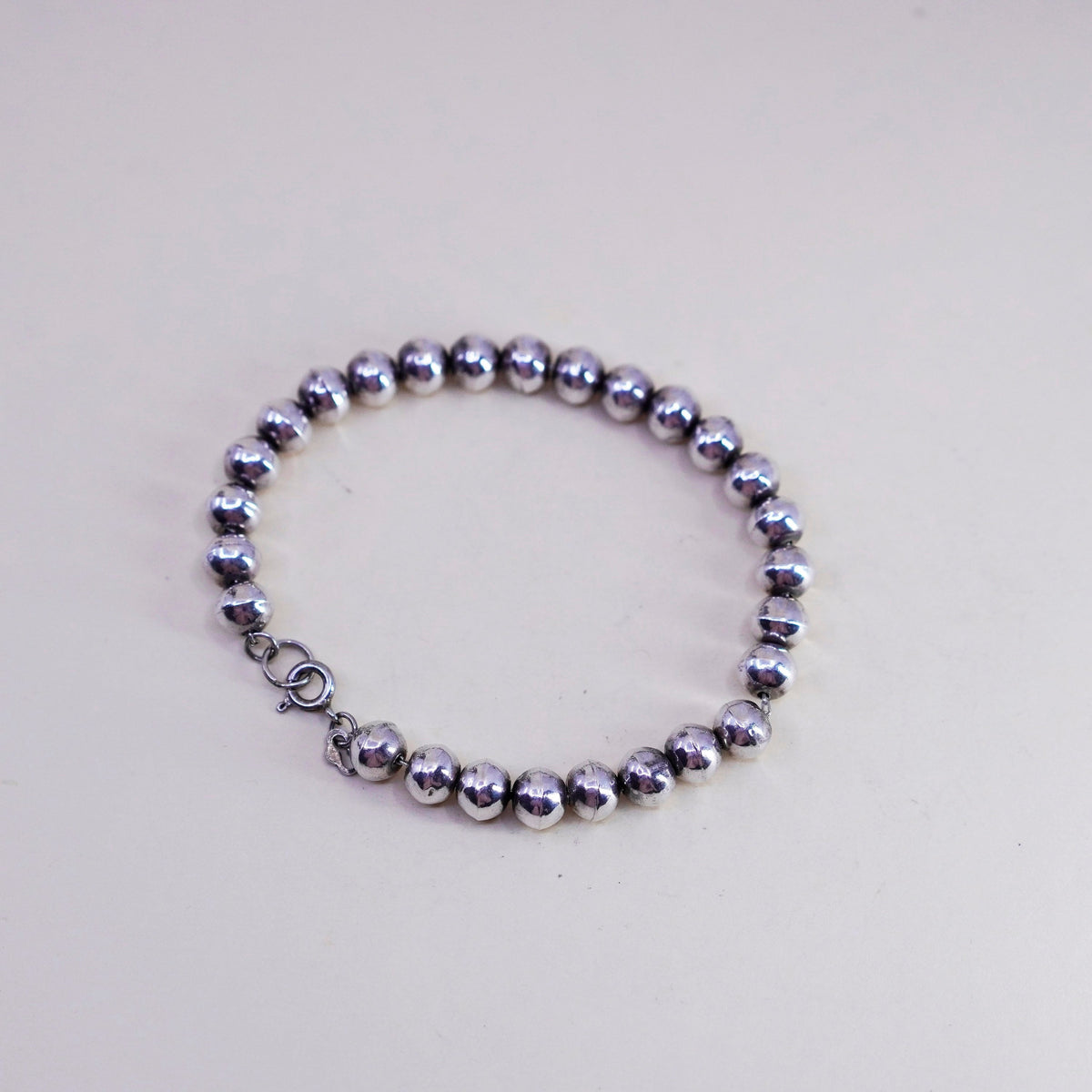 7” 7mm, vintage sterling silver handmade bracelet, 925 bead chain