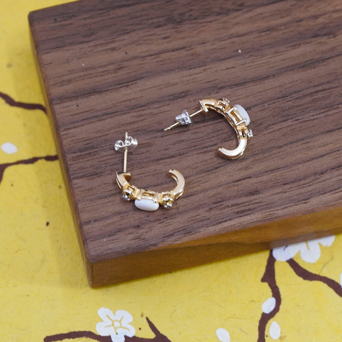 0.75”, Vermeil gold Sterling silver hoops 925 huggie earrings opal diamond