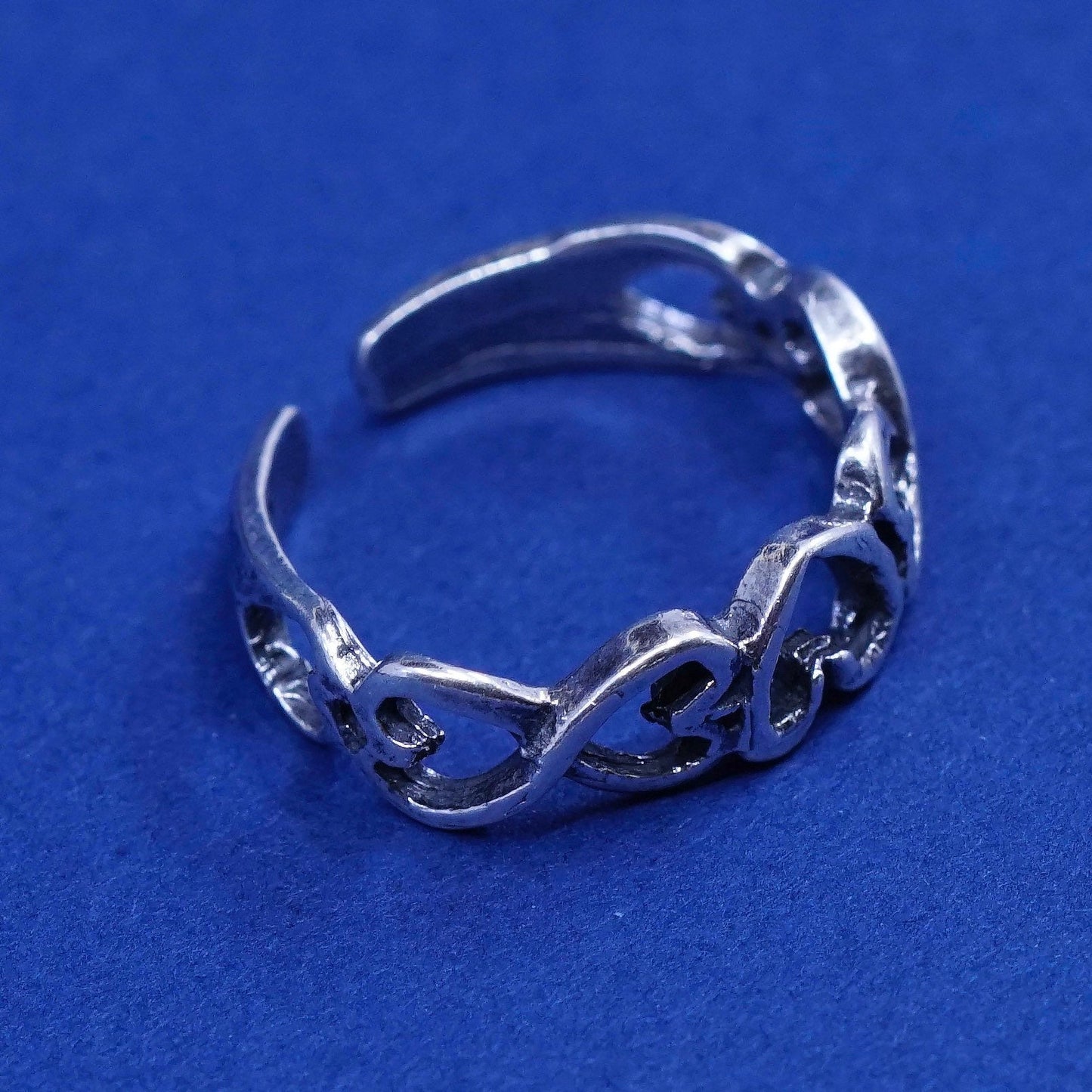 Size 2.5, vintage sterling silver handmade ring, 925 heart open band