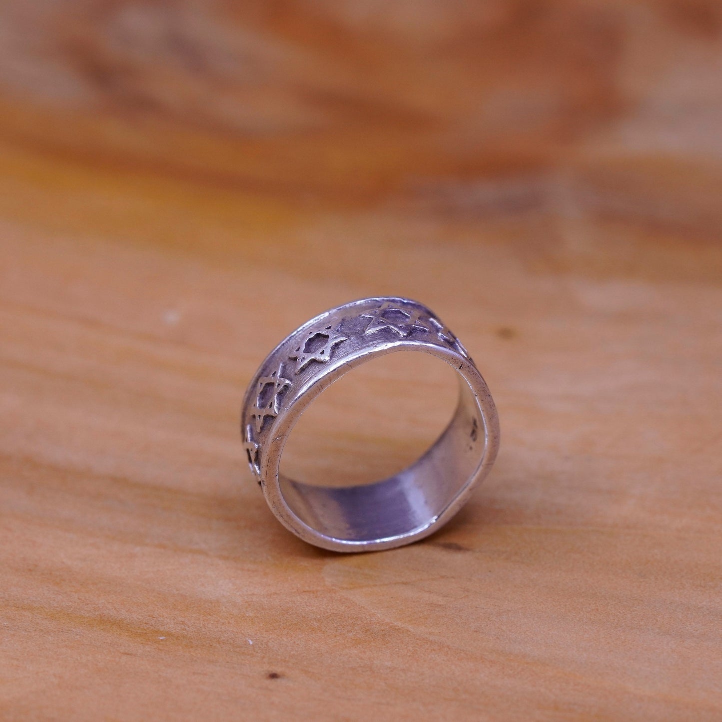 Size 4.75, vtg hopi Sterling silver handmade ring 925 relief star hexagram band