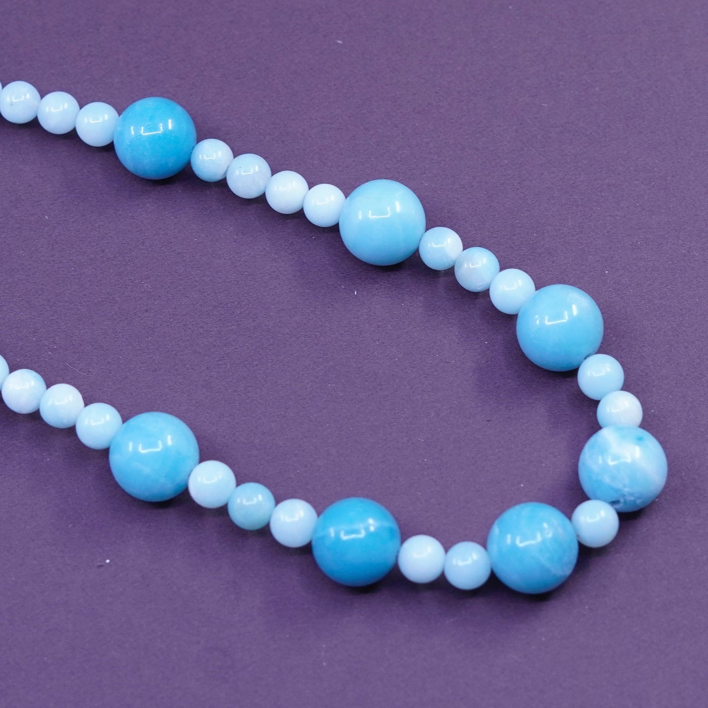 17”, vintage larimar beads necklace with Sterling 925 silver clasp