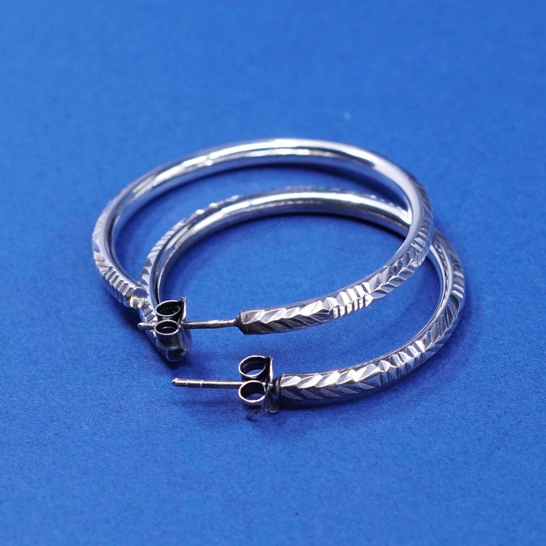 1.5”, Sterling silver handmade earrings, puffy 925 hoops with texture
