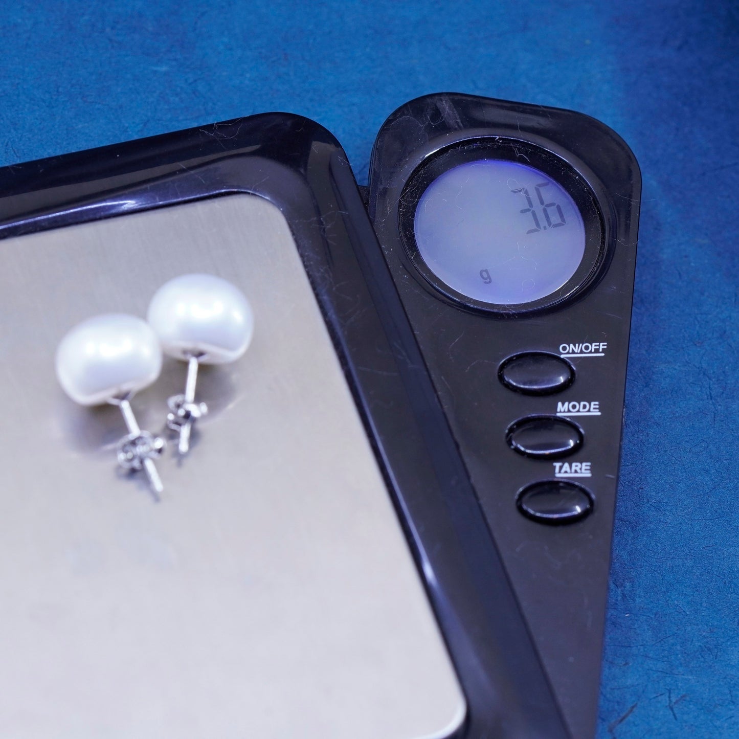 12mm, vintage Sterling 925 silver with white freshwater pearl studs earrings
