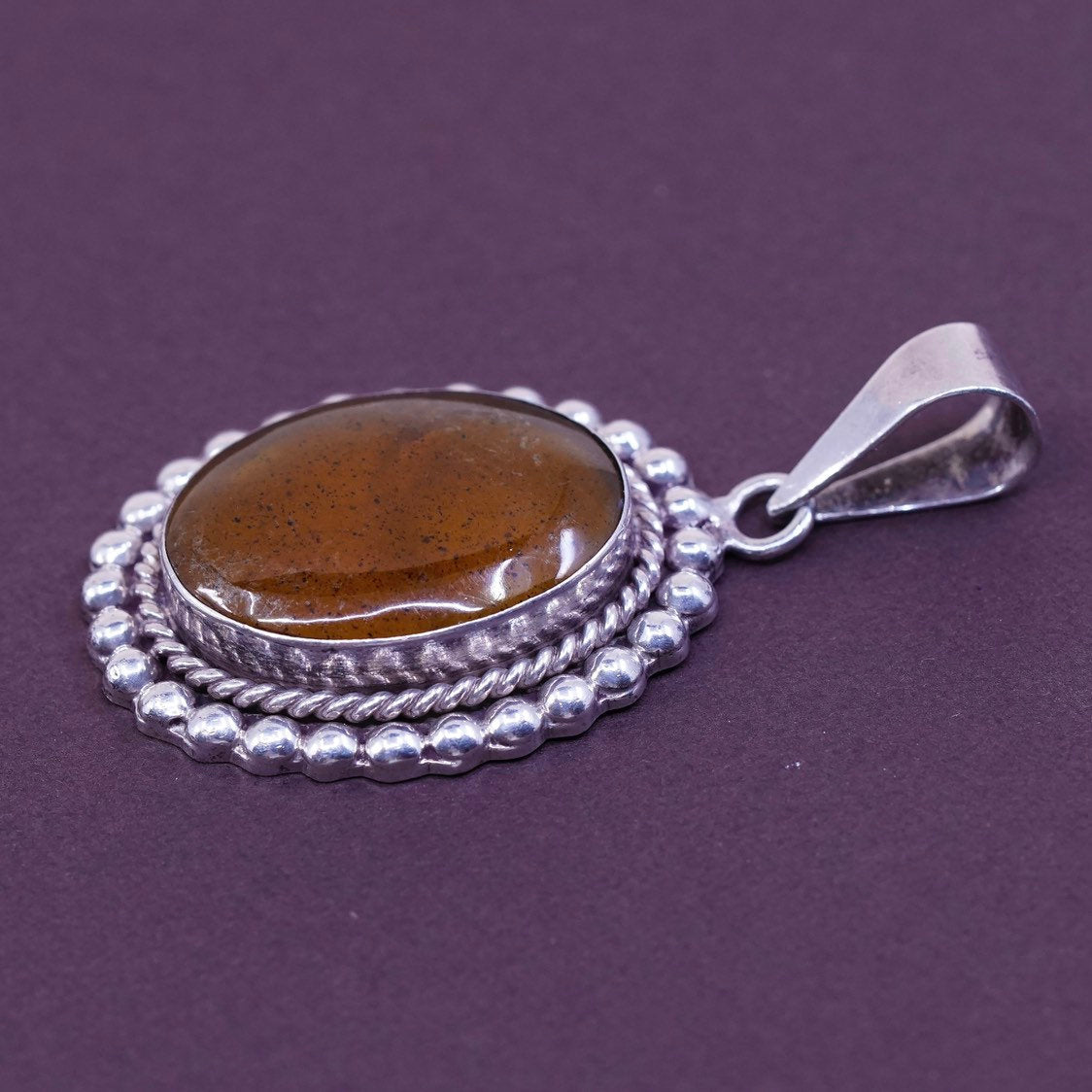 vtg mexico Sterling silver handmade pendant, 925 w/ Amber N beads