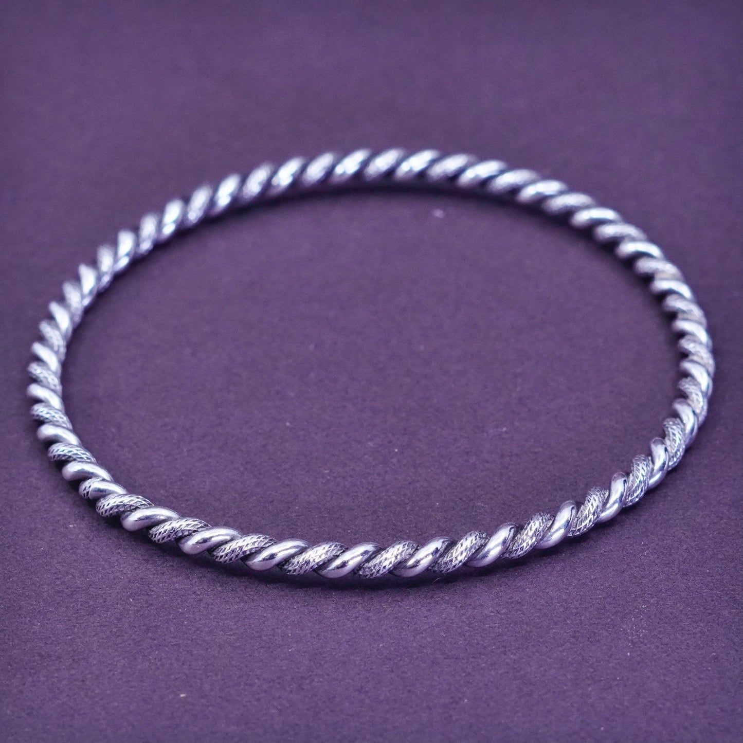 7.75”, Vintage Sterling silver handmade bracelet, 925 twisted textured cuff