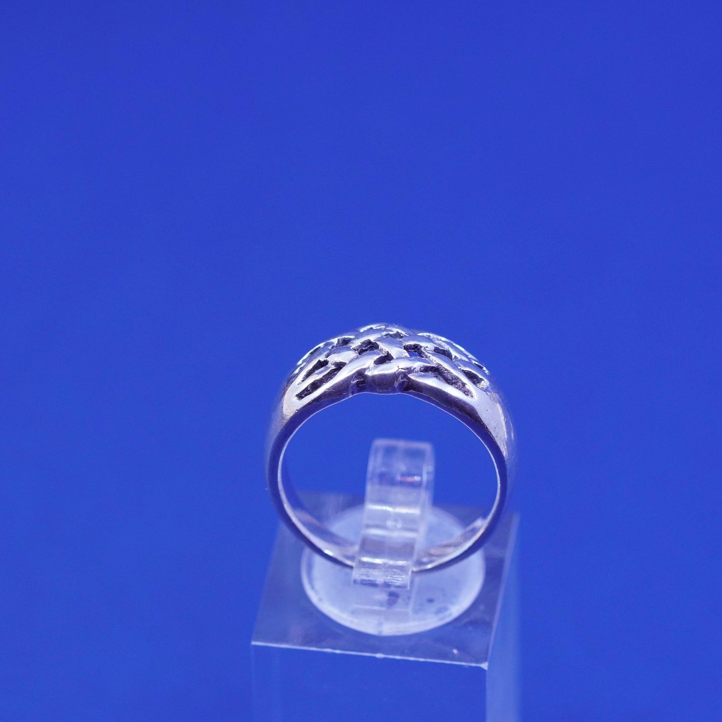 Size 7.5, vtg sterling silver handmade ring, 925 filigree braided woven band