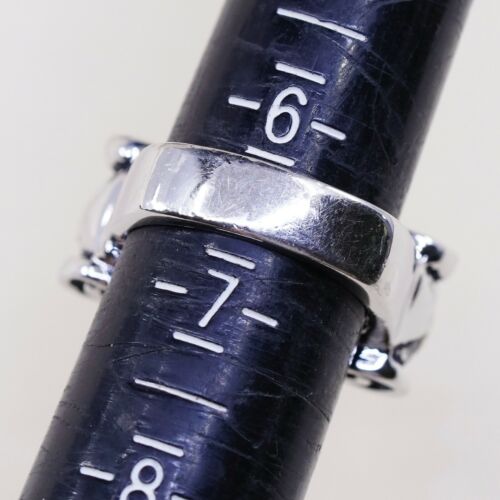 Size 6.5, Vtg Two Tone Sterling 925 Silver Handmade Ring W/ Gold Tone Beads N Cz
