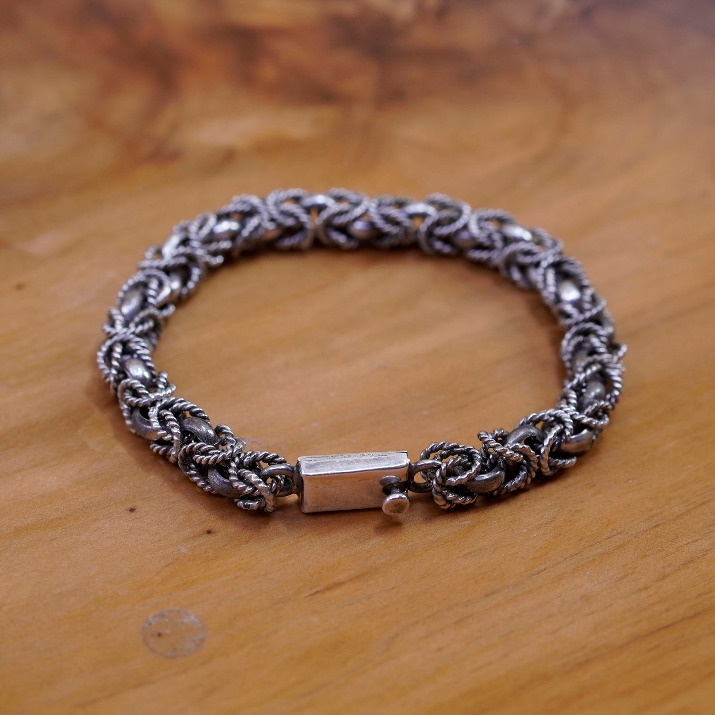 7.25”, vintage Sterling silver men’s bracelet, 925 Byzantine birdcage chain