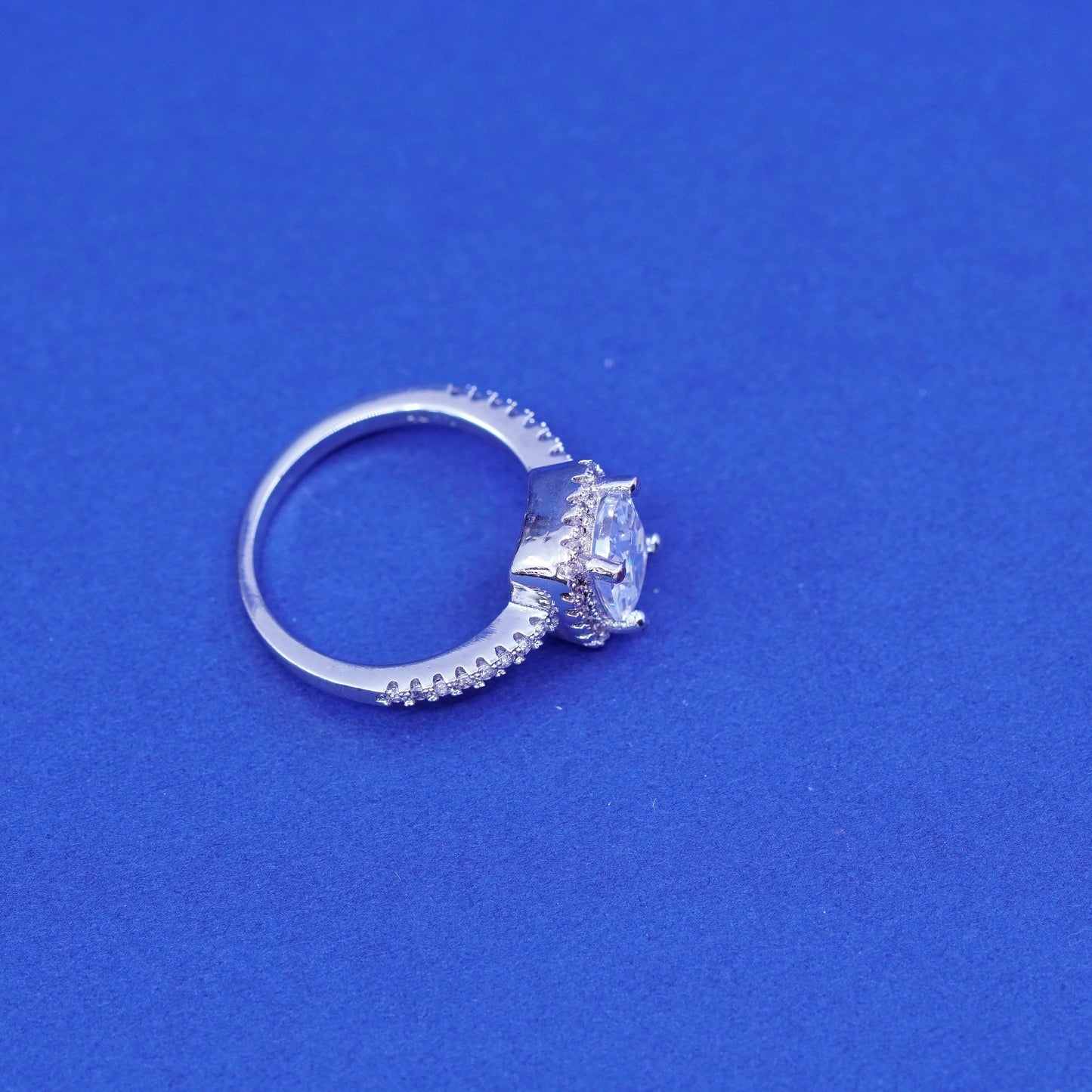 Size 8, vintage Sterling 925 silver engagement anniversary ring with cluster Cz