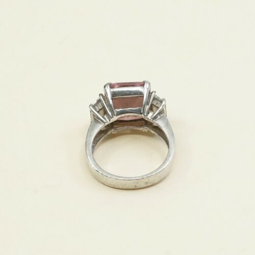 Sz 5.25, Vtg Sterling Silver Handmade Ring, 925 Silver W pink Cz, Stamped 925