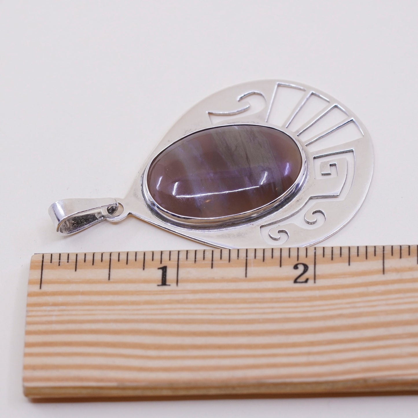 Vintage huge mexico sterling 925 silver handmade teardrop pendant with agate