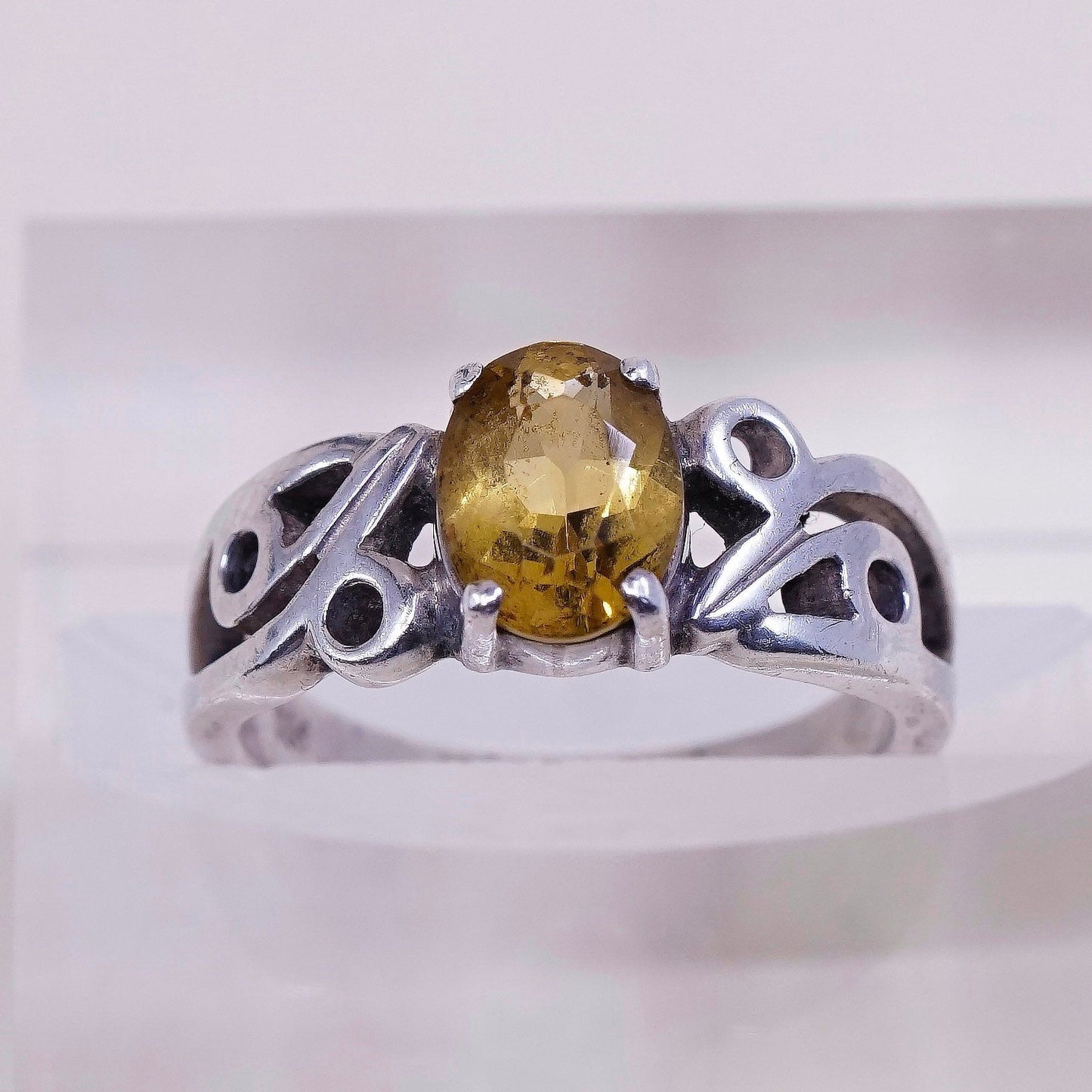 Size 6, vintage Sterling silver handmade ring, filigree 925 w/ citrine