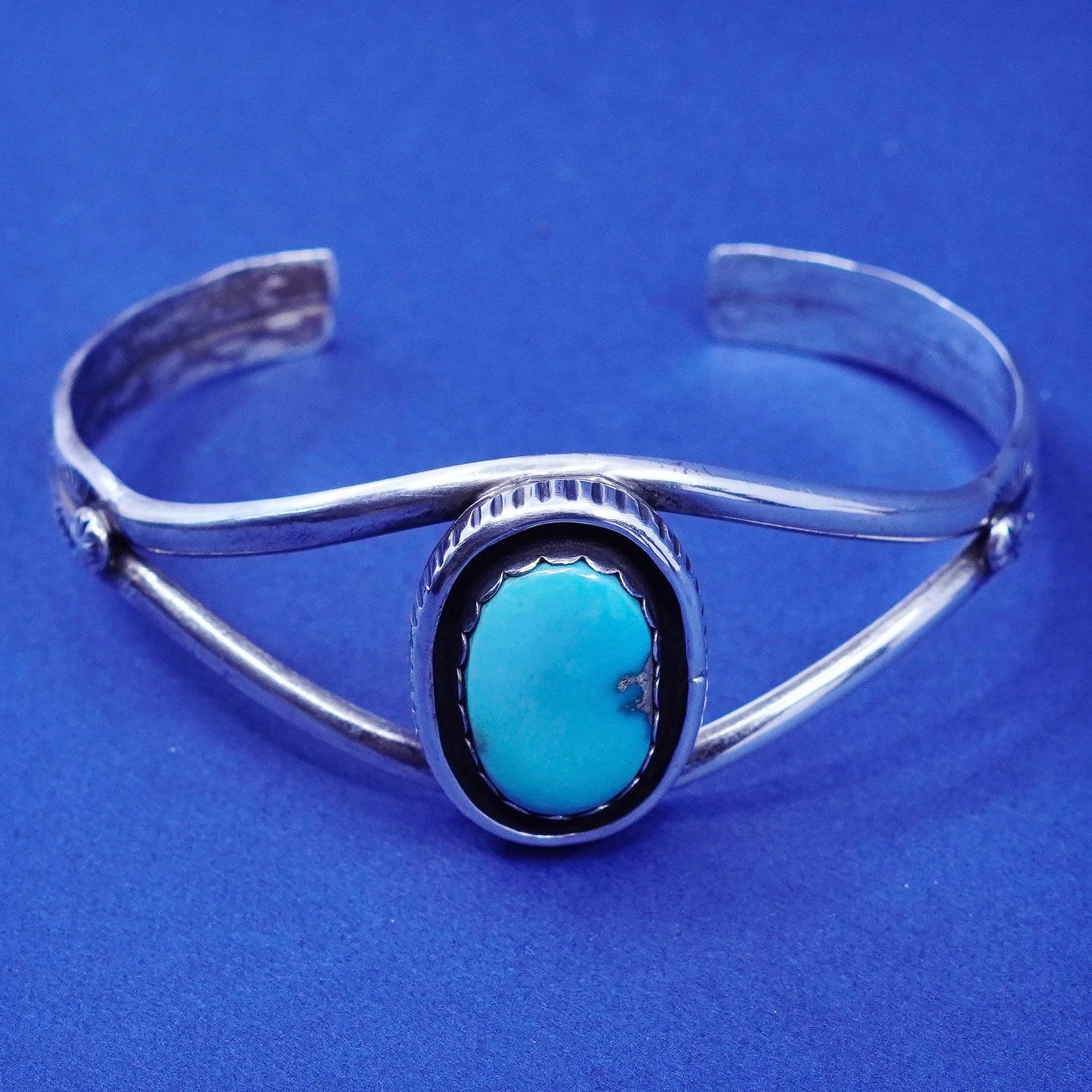 6”, Native American Sterling silver handmade bracelet, 925 cuff with turquoise