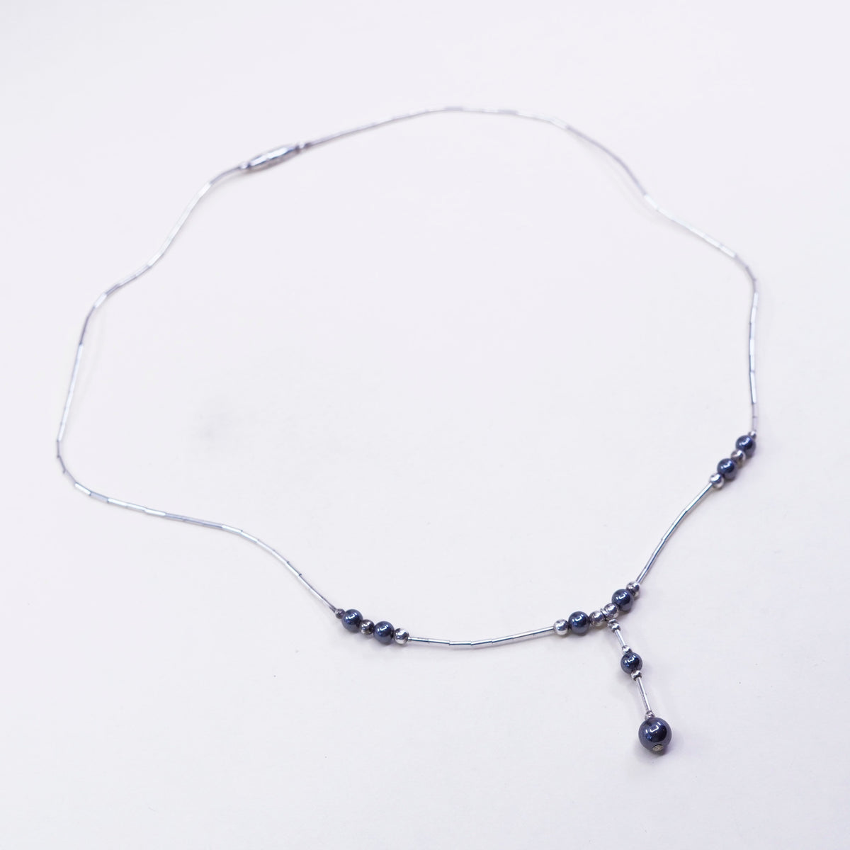 16”, vintage Sterling handmade necklace, 925 liquid silver with hematite beads