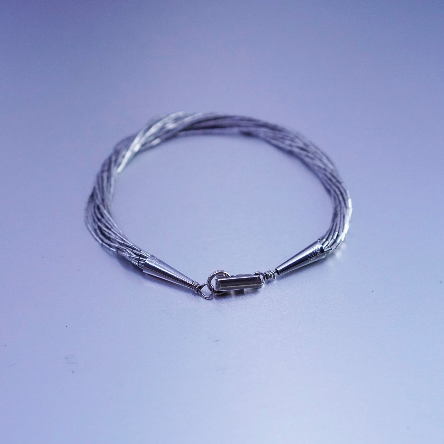 7”, Vintage Sterling 925 silver handmade bracelet, multi strands liquid chain