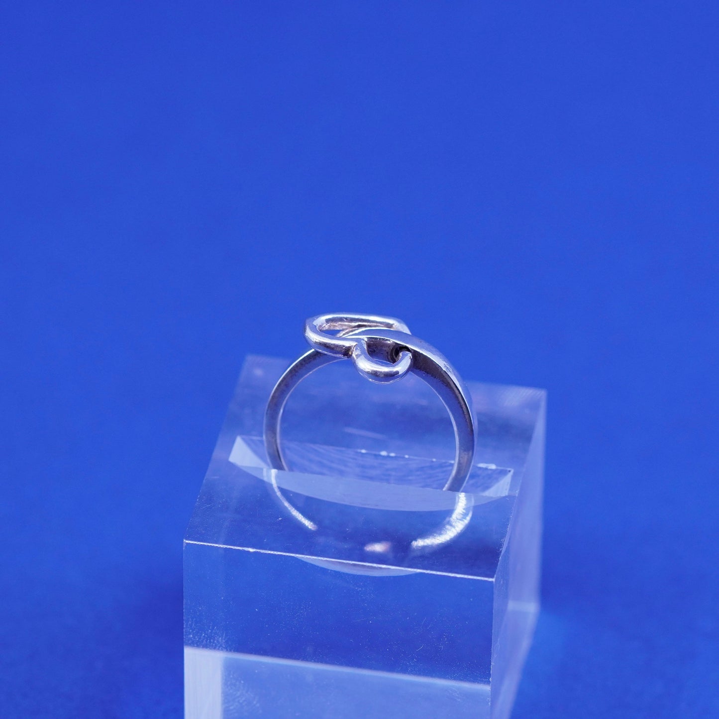 Size 7, vintage sterling silver handmade ring, 925 band with heart charm