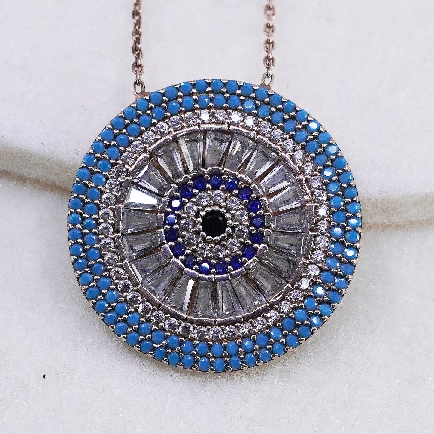 15+1.5”, vermeil gold over Sterling 925 silver necklace cluster cz sapphire