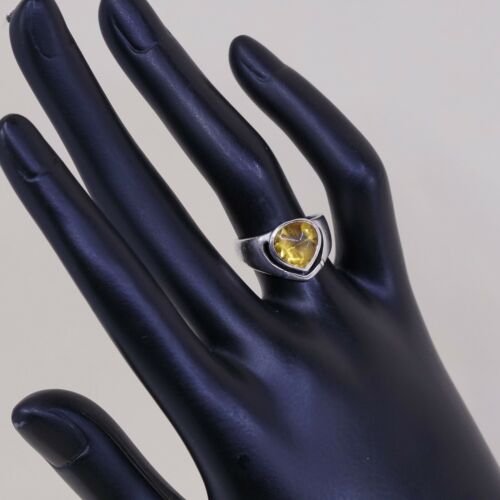 Sz 6, Sterling Silver handmade Ring, 925 Silver W/ Heart citrine, Stamped 925