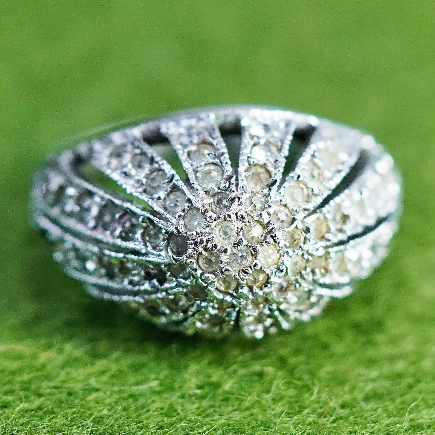 Size 6, vintage handmade jewelry, sterling 925 silver cluster crystal band ring