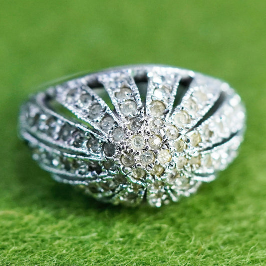 Size 6, vintage handmade jewelry, sterling 925 silver cluster crystal band ring