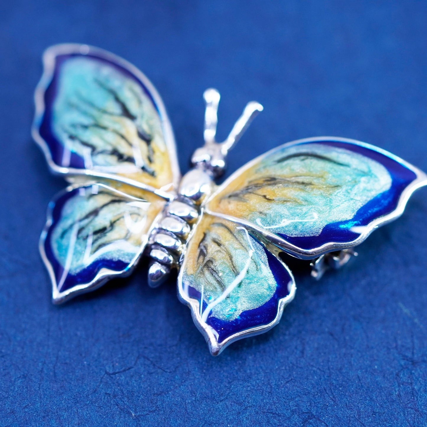 Vintage Italy Sterling silver handmade brooch, 925 enamel butterfly pin