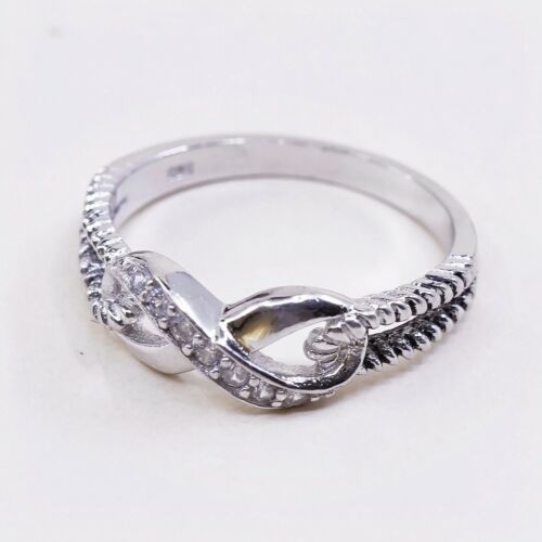 Sz 7.25, Vtg Sterling silver handmade ring, 925 silver Infinity Sumbo W/ CZ