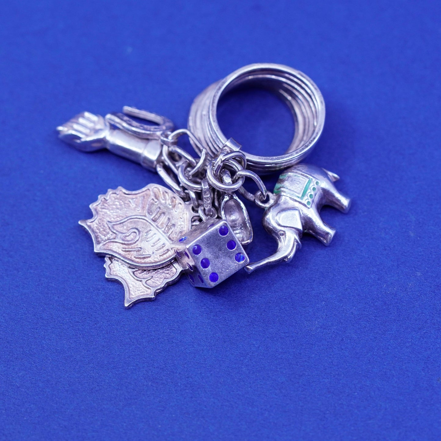 Size 3.5, Sterling 925 silver handmade ring boy dice elephant girl hand charm