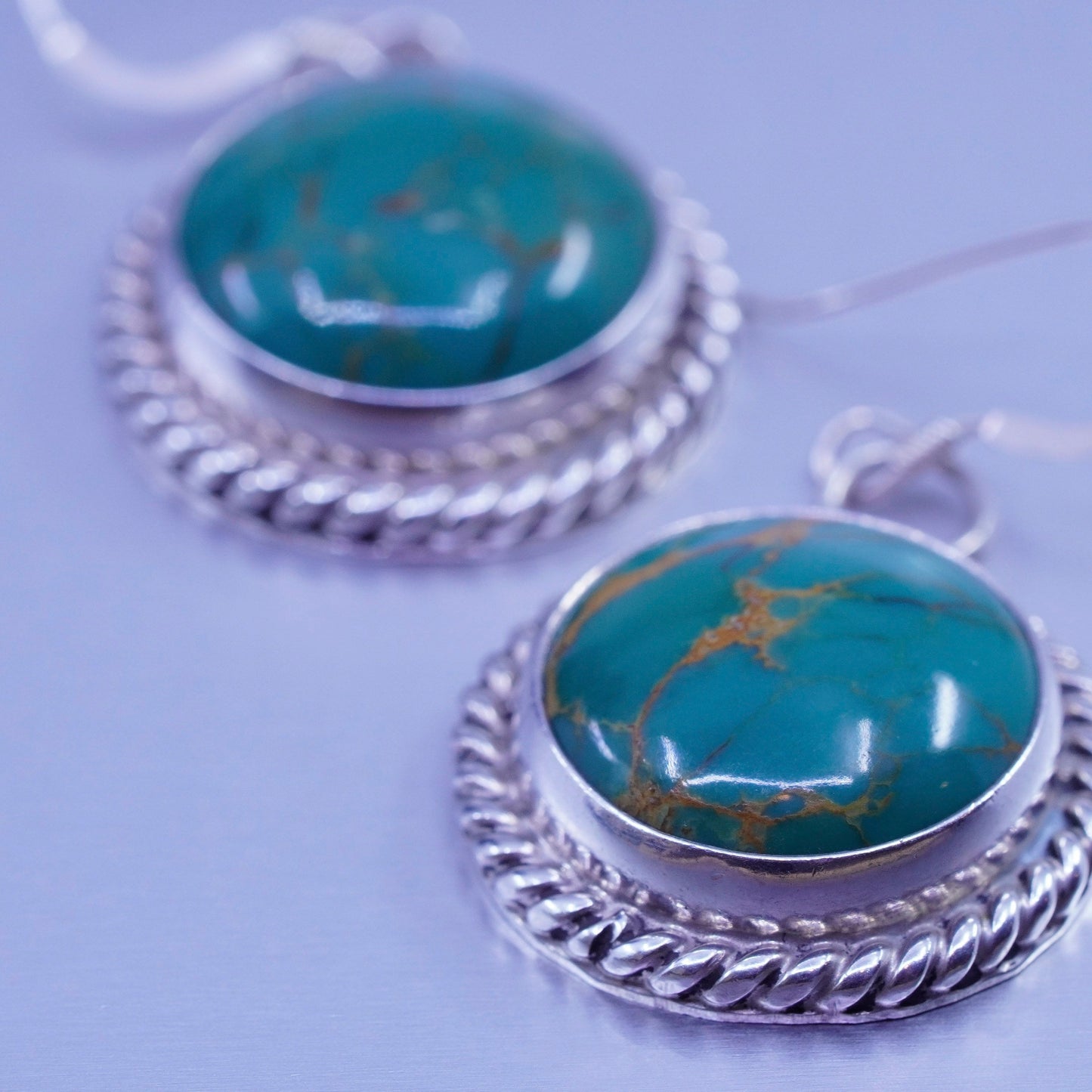 Vintage tim yazzie navajo Sterling 925 silver handmade earrings turquoise cable