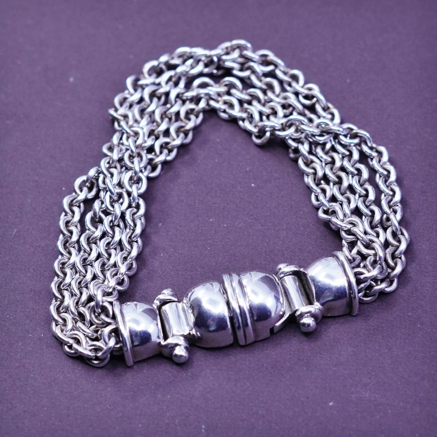 6.5”, vintage Sterling silver handmade bracelet, 925 multi strands circle chain