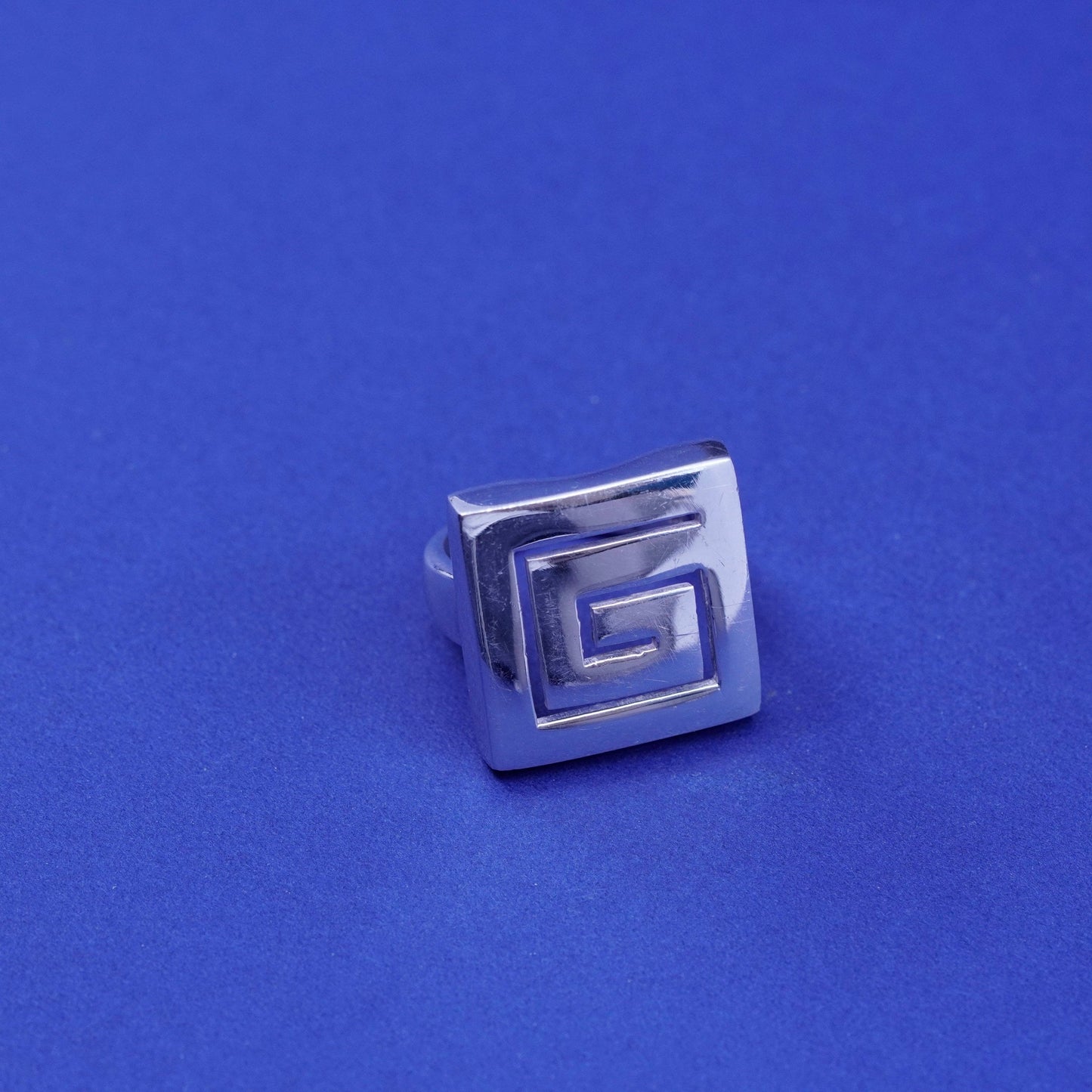 sz 7.75, vintage Sterling 925 silver handmade ring statement band w/ Greek key