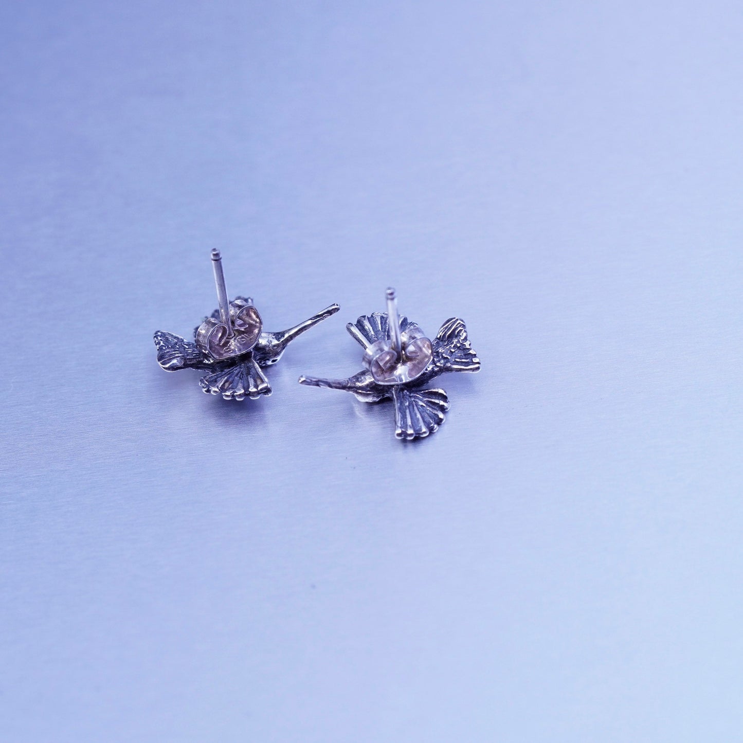 Vintage Sterling silver handmade earrings, 925 hummingbird bird studs