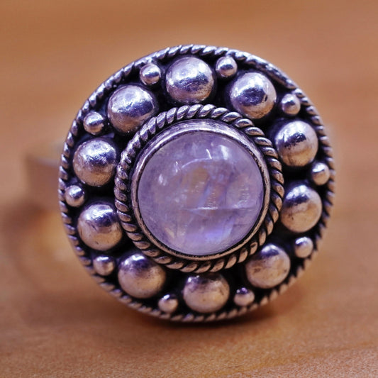 Size 6, vintage sterling 925 silver handmade ring with moonstone beads around