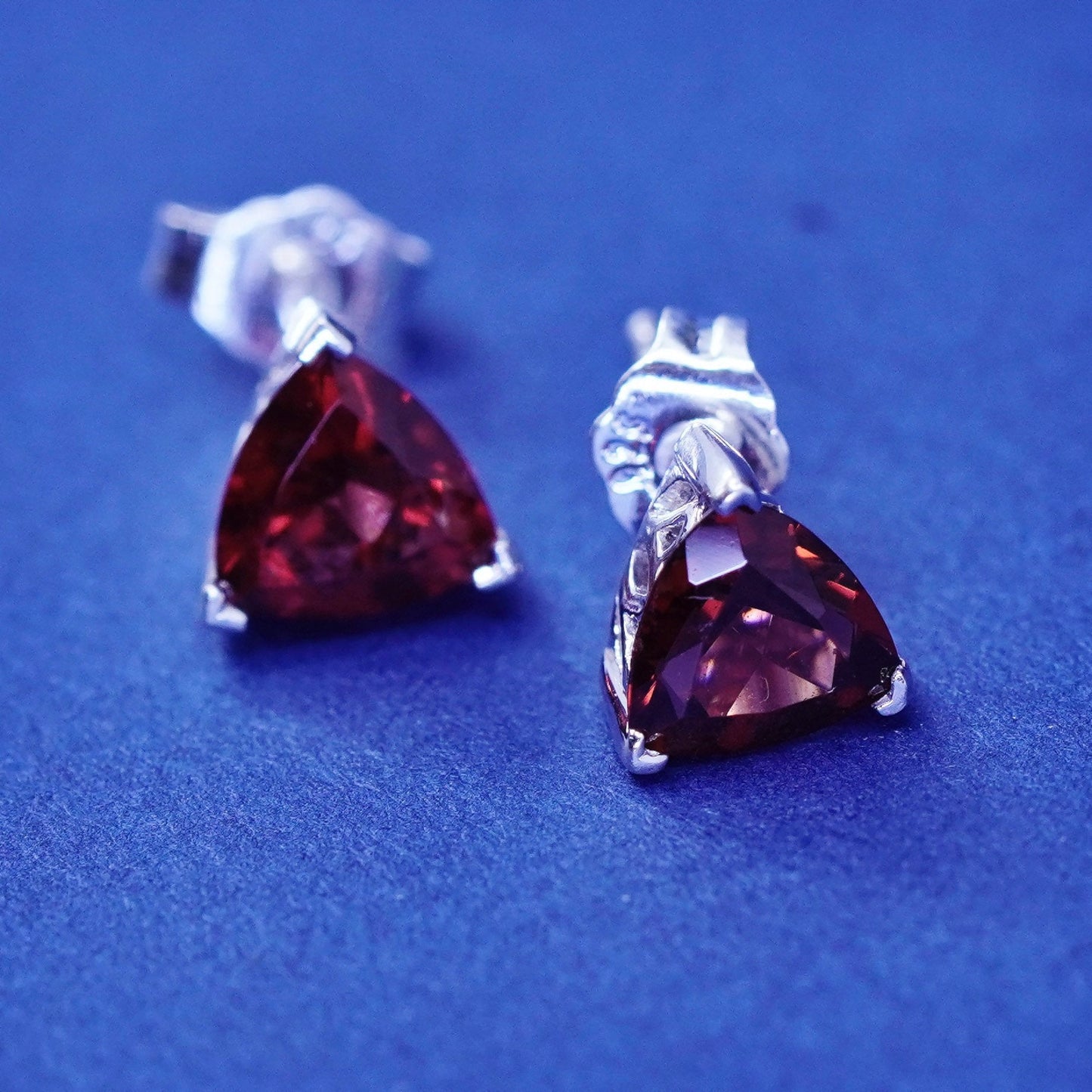 Vintage sterling silver handmade earrings, 925 studs with ruby