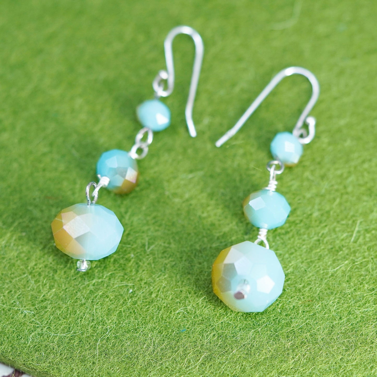 Vintage Sterling silver 925 handmade earrings with green crystal beads