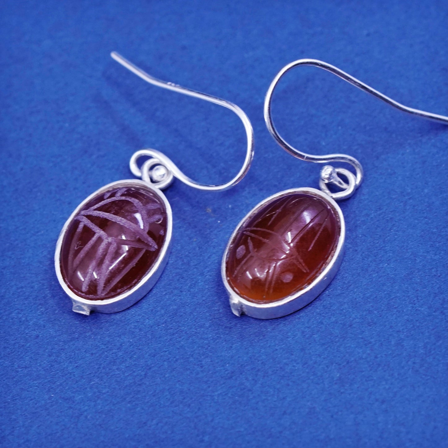 Vintage Sterling 925 silver handmade earrings with carnelian