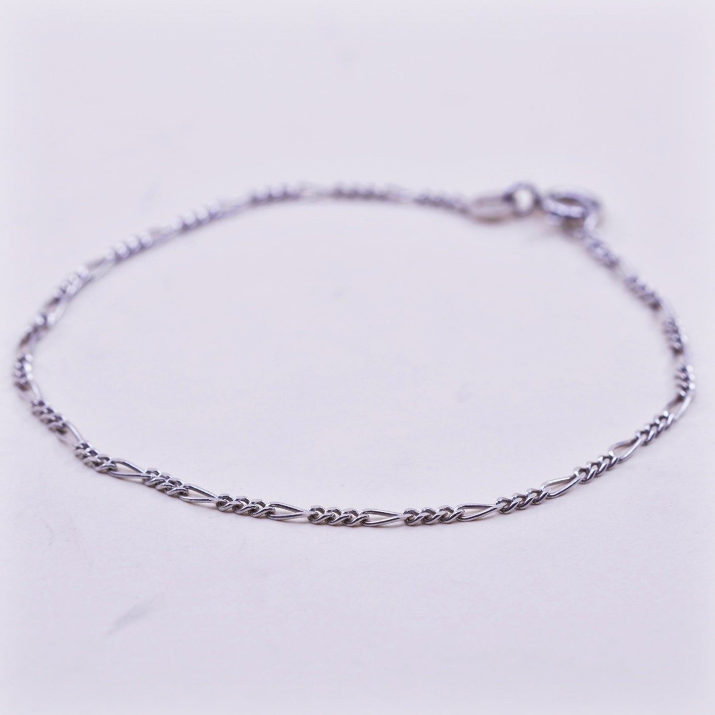 7.25”, 2mm, Vintage sterling 925 silver bracelet, italy men’s figaro chain