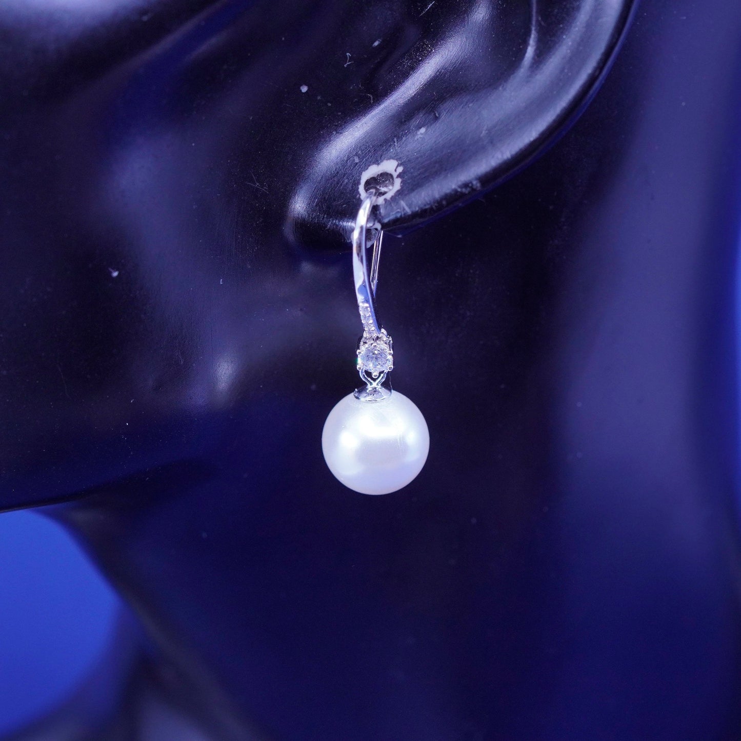 Vintage Sterling silver handmade earrings, 925 hooks with pearl and Cz
