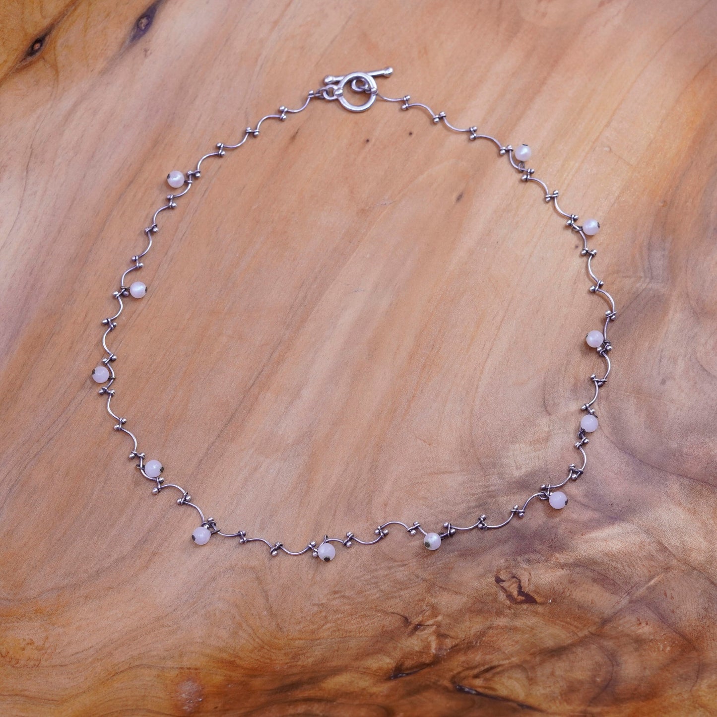 16”, vintage Sterling silver necklace, 925 dna chain with faux pearl