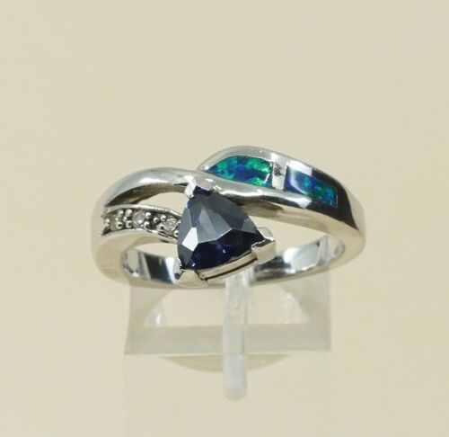 Sz 9, Vtg Sterling Silver Ring, 925 Silver Band W/ opal n amethyst