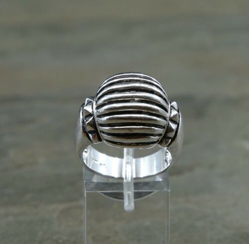 Size 8.25, Vtg Sterling Silver Handmade Ribbed Ring taxco 925 Silver Band
