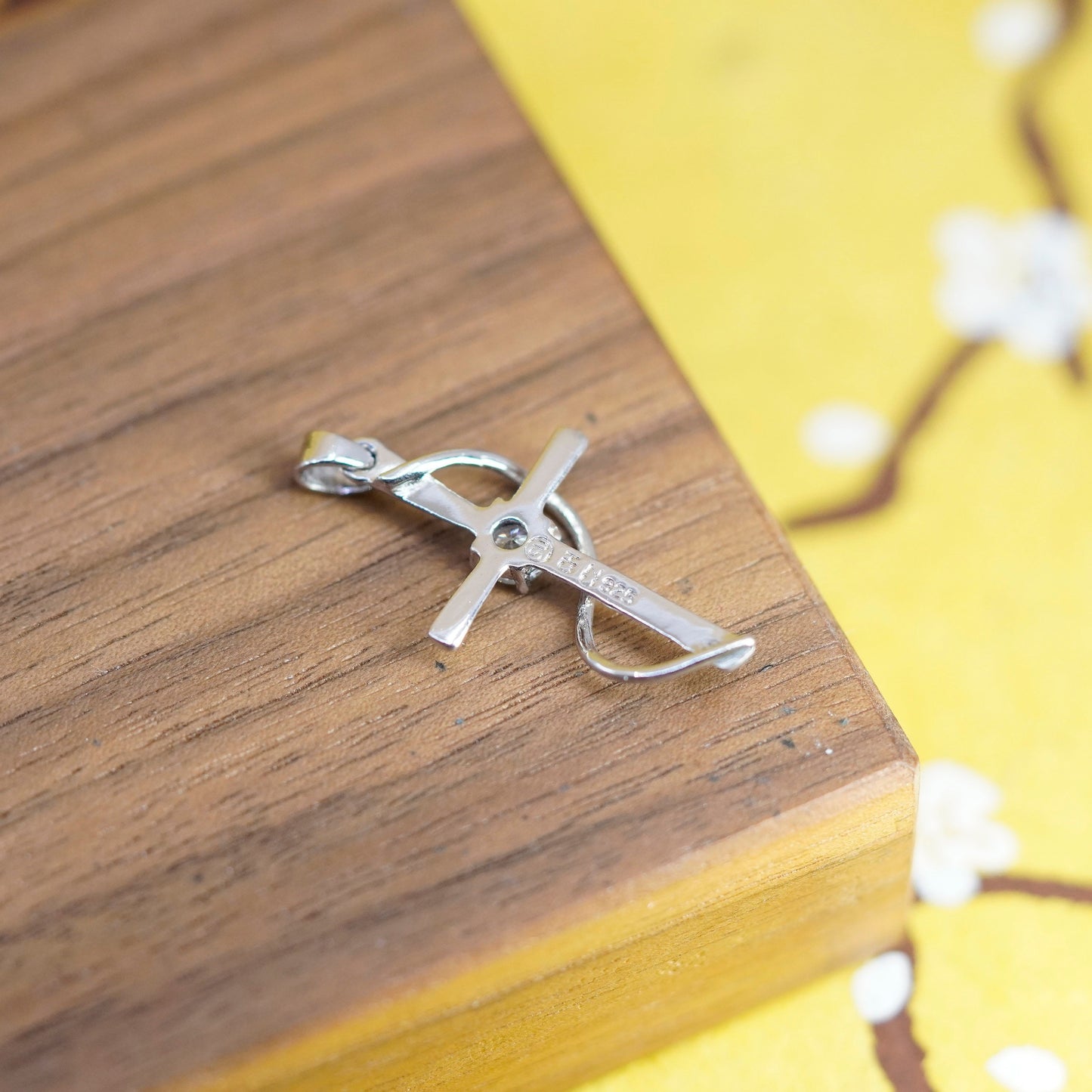 Vintage Sterling silver handmade pendant, 925 cross with Cz inlay, Christian