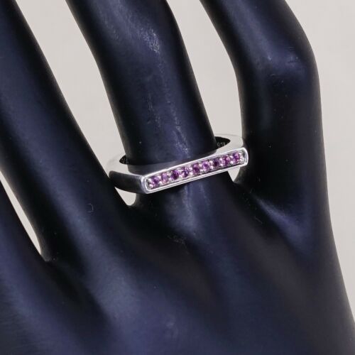 Sz 7.25, Designer Vtg Sterling Silver Ring, 925 Modern Stackable Ring W/ pink Cz