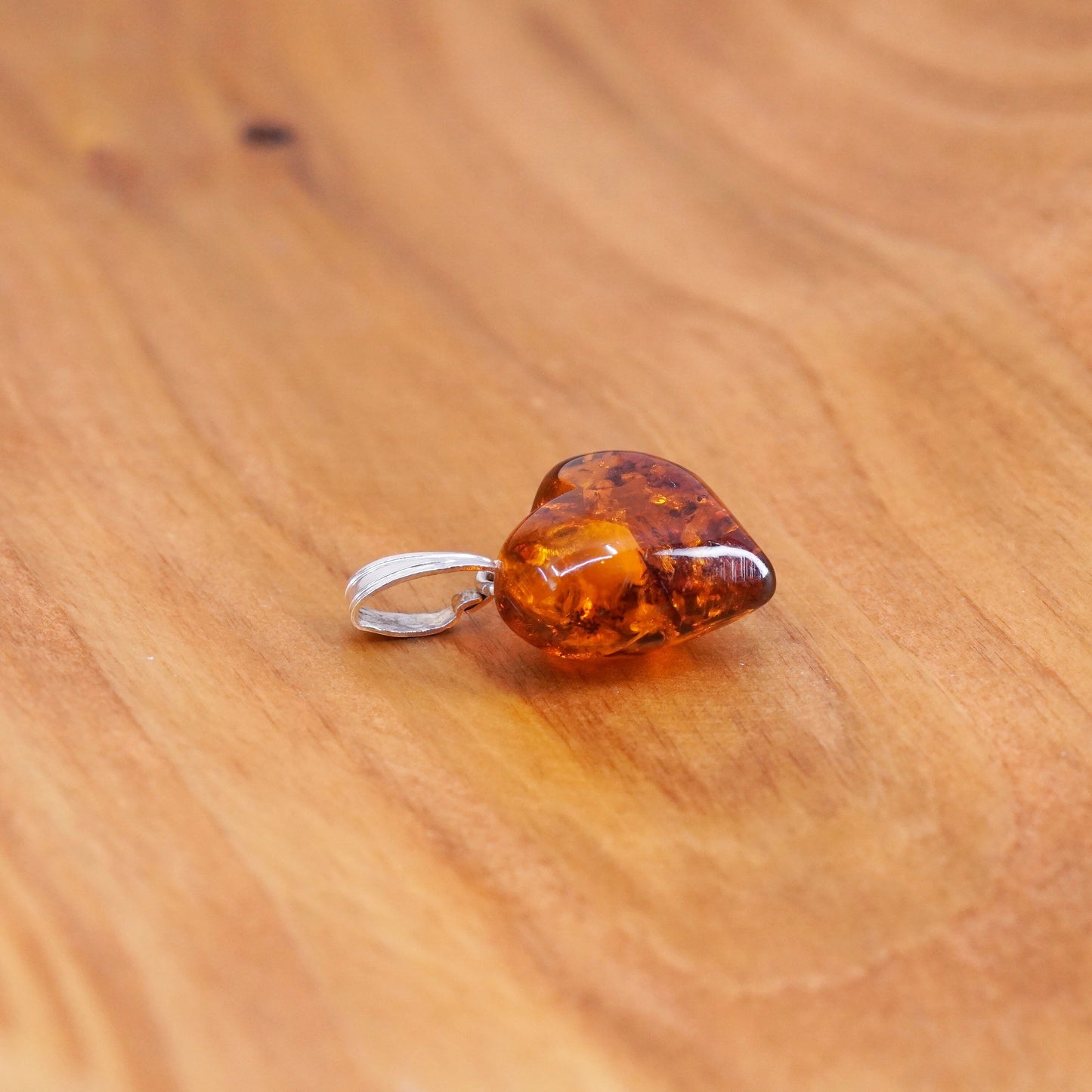 Vintage Sterling 925 silver handmade pendant with heart Amber