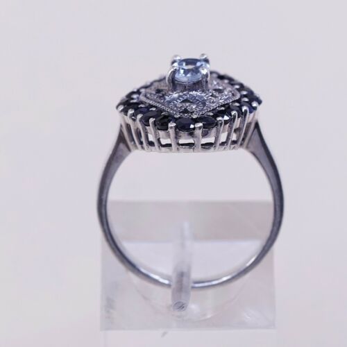 Sz 6 Vtg CNA Sterling silver Engagement ring, 925 W/ Cluster Sapphire N Topaz