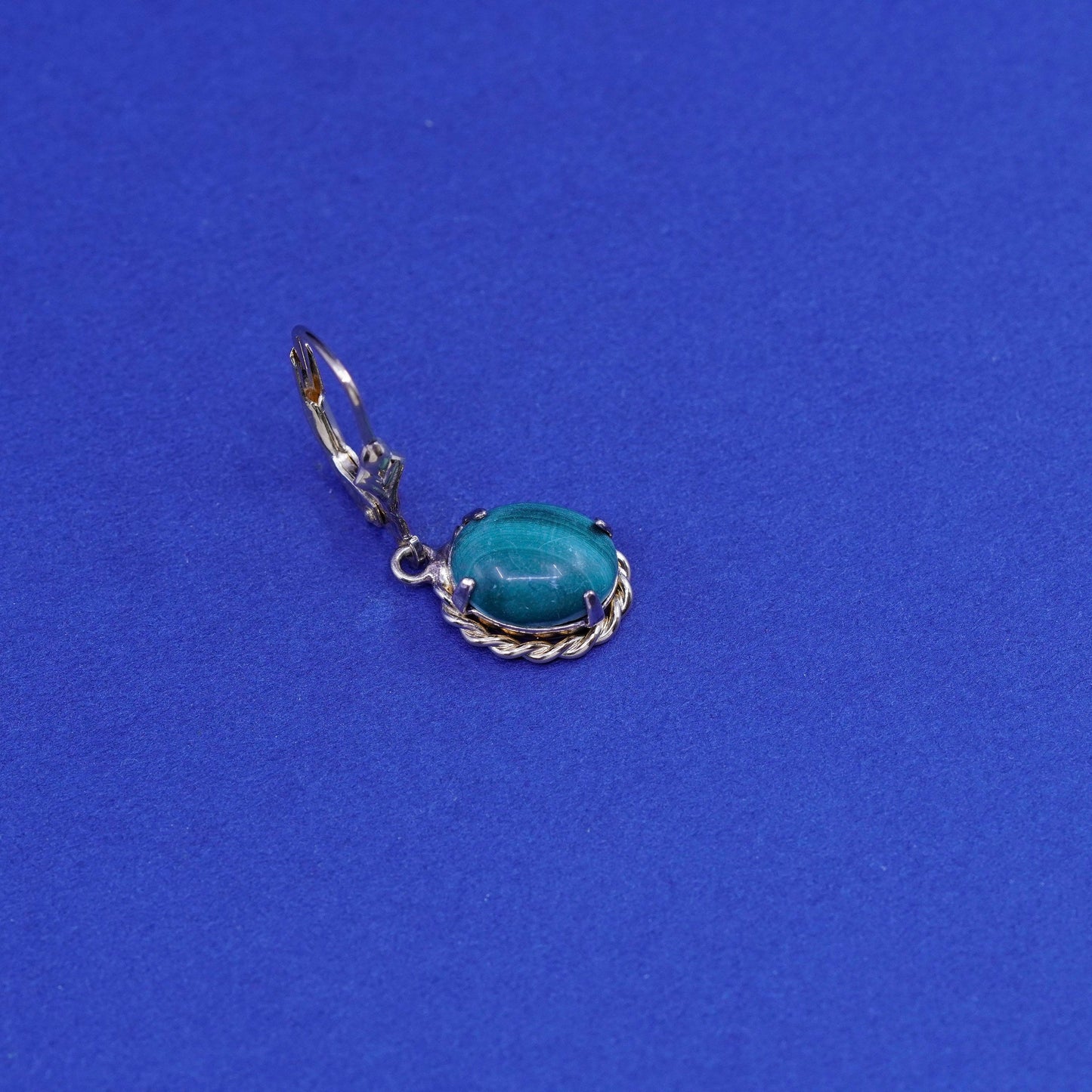 vermeil gold over sterling silver handmade earrings, 925 dangles oval malachite