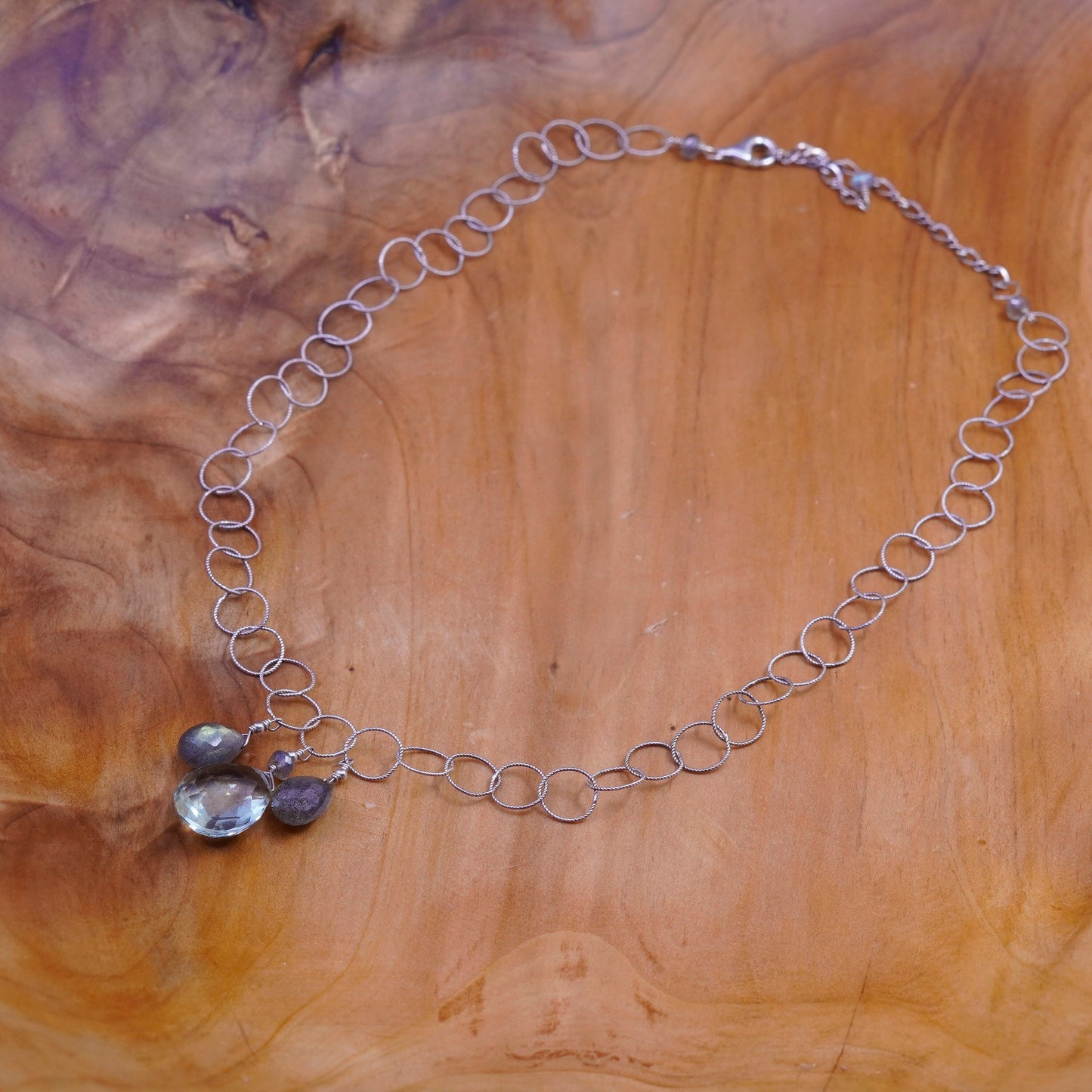 16+2”, sterling silver necklace, 925 circle chain teardrop peridot pendant