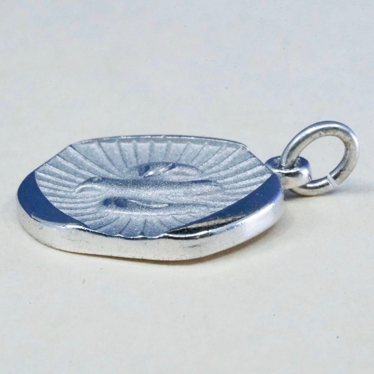 Vintage Theda sterling silver tag charm with peace dove, 925 silver pendant