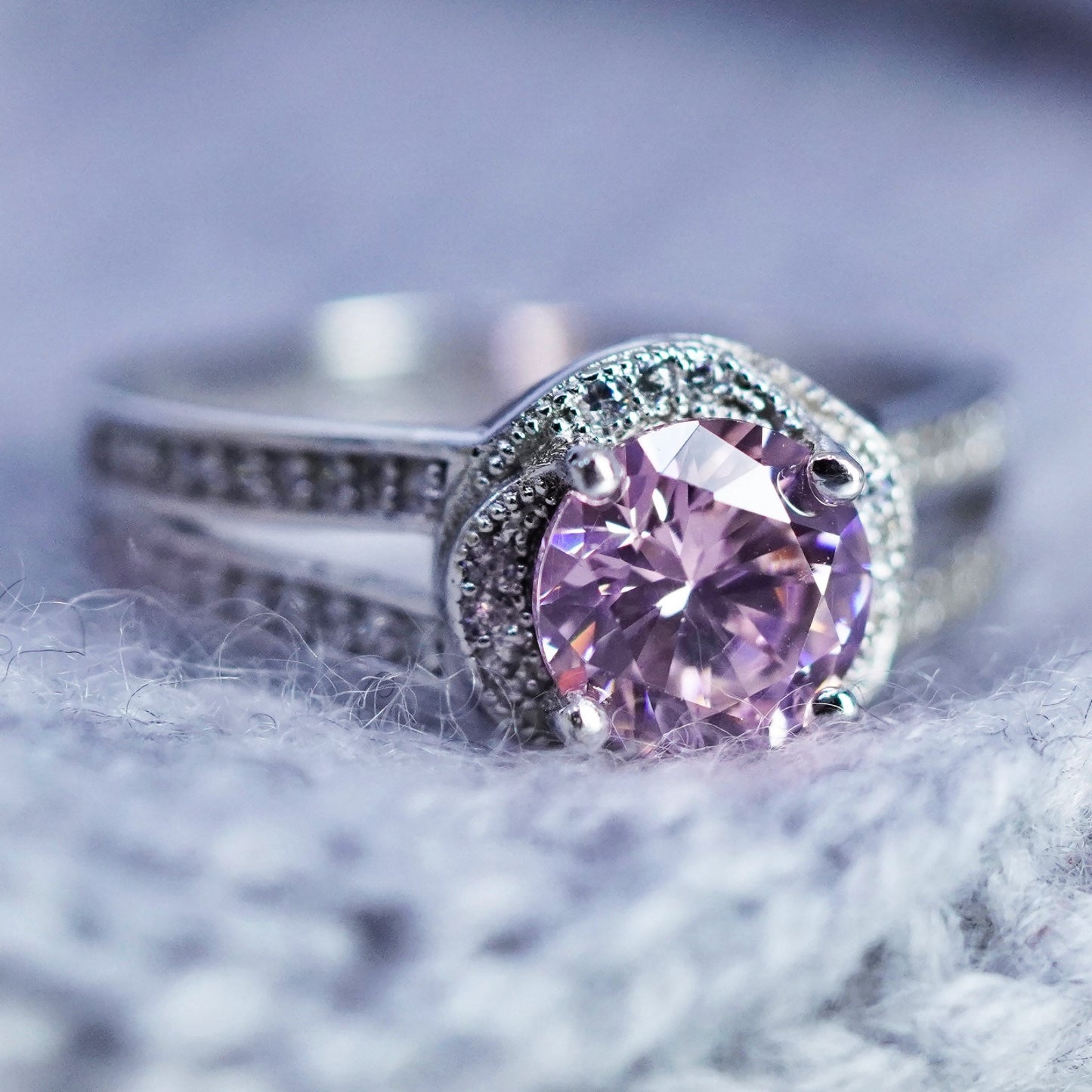 Size 8.25, vintage Sterling 925 silver handmade engagement ring with pink Cz